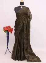 Chiffon Brown Wedding Wear Embroidery Work Saree